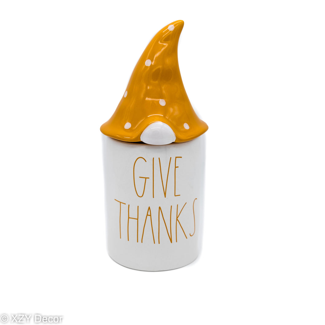 Rae Dunn White Candle Give Thanks With Gnome Topper