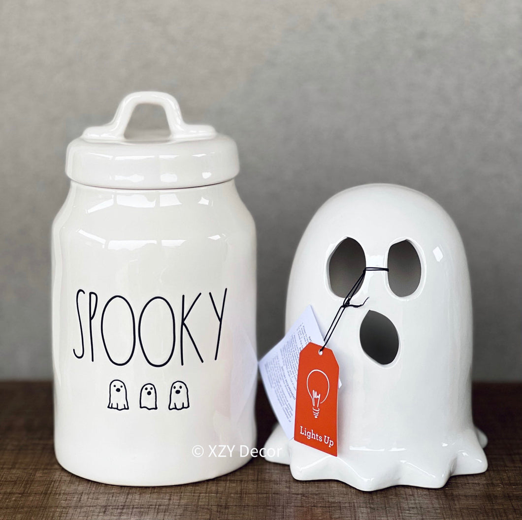 Rae Dunn Spooky Canister and Light Up Ghost Bundle